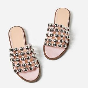 Blush Faux Suede Studded Slides